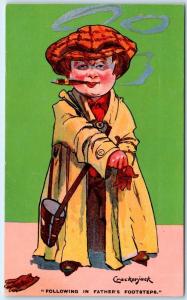 CRACKERJACK Series  Child in Oversize Clothes Smoking   Davidson Bros.  Postcard