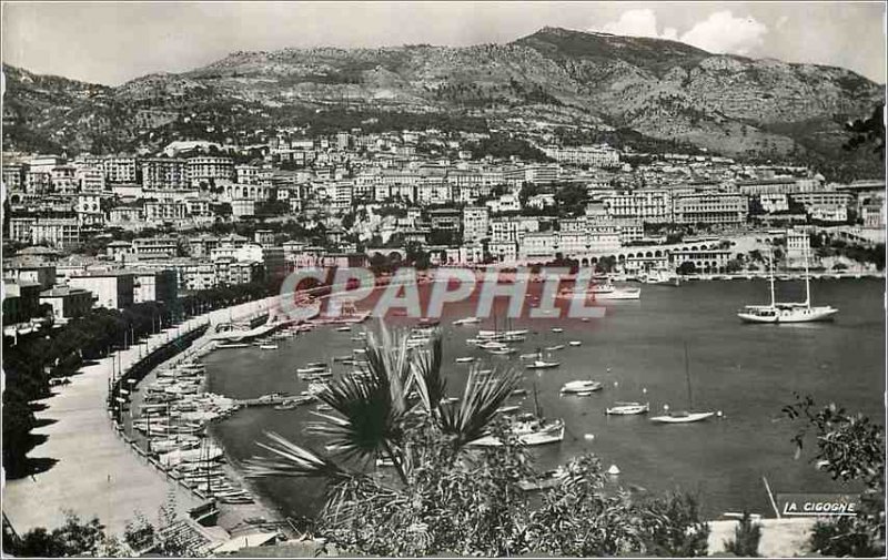 Modern Postcard Principality of Monaco harbor view to Monte Carlo