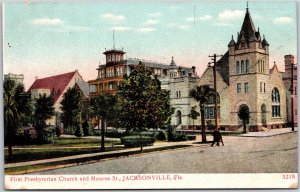 First Presbyterian Church And Monroe St. Jacksonville Florida Mainroad Postcard