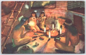Vintage 1948 Mesa Verde Kiva Ceremony Postcard Paul Coze Native American Art