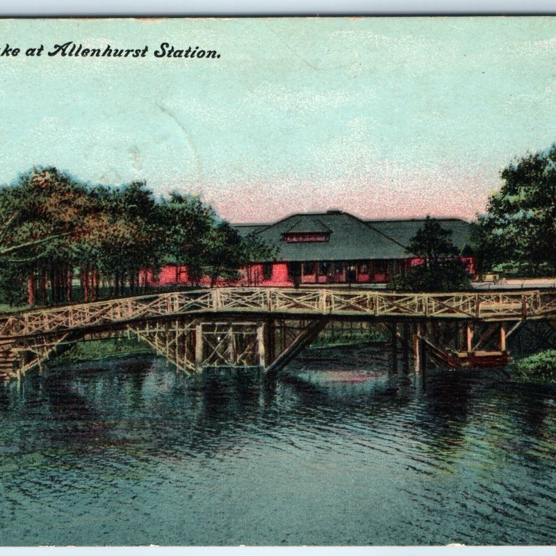 c1910s Allenhurst, NJ Train Station Depot Deal Lake Wood Branch Bridge PC A276