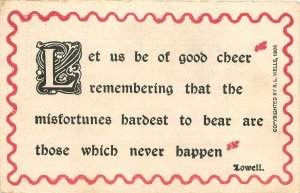 Postcard 1908 Arts Crafts Lowell good cheer motto saying 23-10741