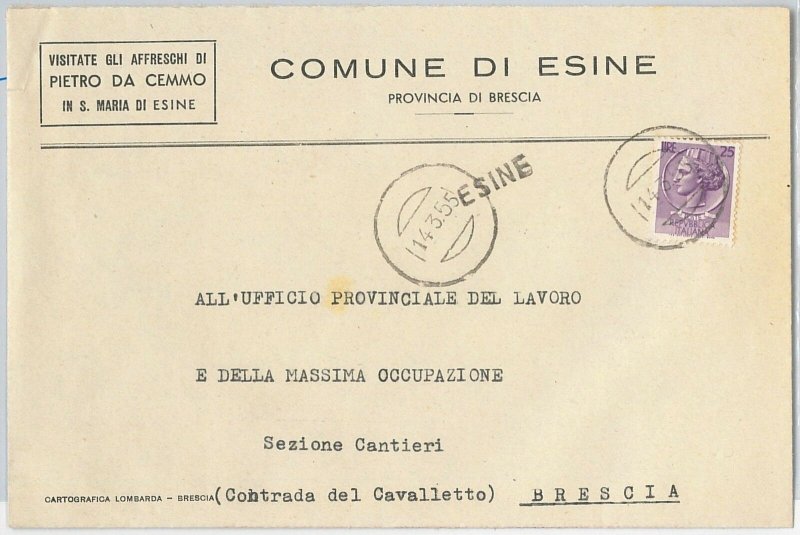 REPUBLIC - Postal History: CANCEL SILENT EMERGENCY on ENVELOPE from ESINE 1955-