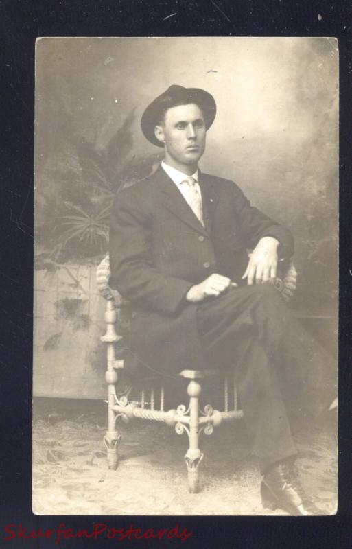 RPPC COPEVILLE TEXAS 1910 MAN IN WICKER CHAIR HAWKINS OLD REAL PHOTO POSTCARD