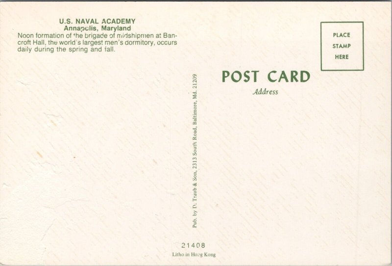 US Naval Academy Annapolis Maryland Postcard PC538