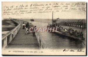 Ouistreham Old Postcard The two piers (boat)