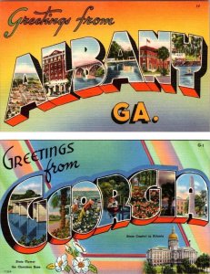 2~ca1940's Postcards   ALBANY, GA Georgia   LARGE LETTER LINEN  Greetings