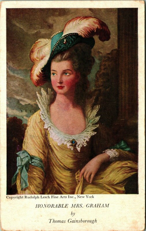 Honorable Mrs. Graham Gainsborough Painting Hat Advertising Postcard 1945