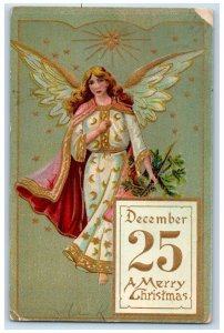 1909 Christmas December 14 Floating Angel Embossed Norwood NY Antique Postcard