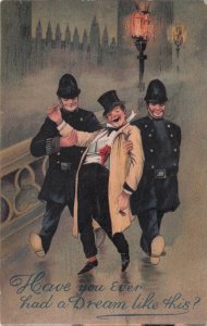 London Policeman on Bridge Arrest Drunk Man Comic Old Postcard