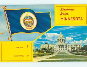 Unused 1950's STATE FLAG AND CAPITOL BUILDING Minneapolis - St. Paul MN r9167