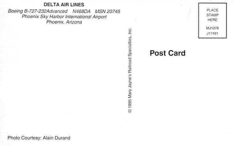 Airline Postcards DELTA Air Lines Boeing B-727-232 Advanced N468DA MSN 20745 