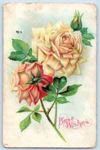 DPO (1895-1968) Rocks Maryland MD Postcard Best Wishes Roses Flowers Embossed