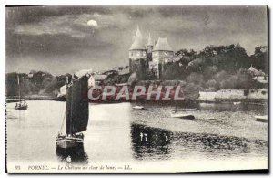 Old Postcard Pornic The castle in the moonlight
