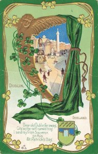 ST PATRICKS DAY~DEAR OLD DUBLIN IRELAND FAR AWAY~1912 EMBOSSED GILT POSTCARD