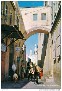 JERUSALEM, Via Dolorosa, Background Ecce Homo, Arch, Mules, Israel, 50-70s