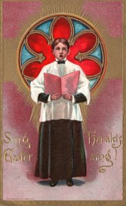 Vintage Postcard 1910's Sing Heralds Easter Sing Boy Choir Greetings