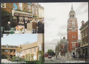 Surrey Postcard - Croydon Street Market, Old Palace School, Clocktower C1331