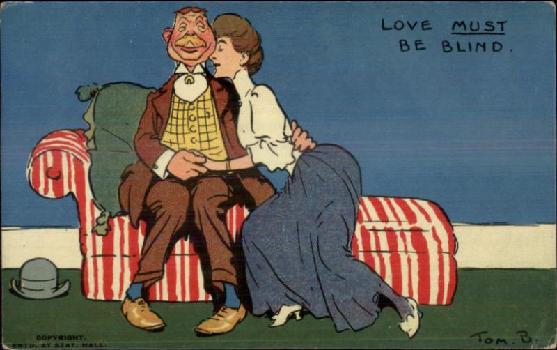 Tom Browne LOVE MUST BE BLIND Homely Man Pretty Woman Postcard bck