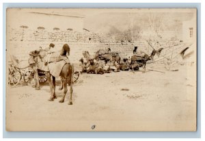 c1920's Nablus Palestine Camel Riders Wagon RPPC Photo Vintage Postcard