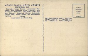 Huntsville AL Monte Plaza Hotel Courts Linen Postcard HWYs 38 & 241