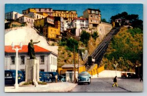 Vintage Valparaiso Chile Postcard Ascensor Artilleria Plaza Aduana Funicular