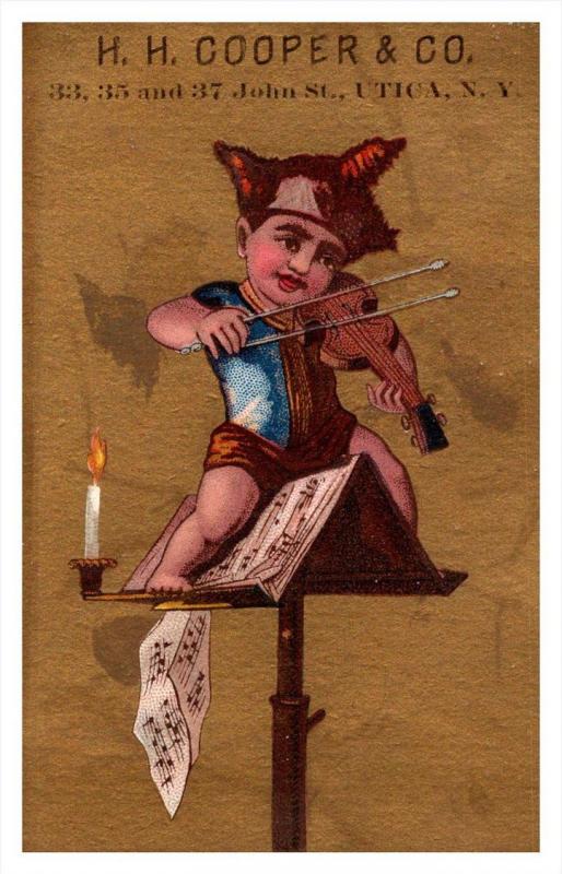 Child playing Violin  H.H.Cooper Utica New york  Victorian  Trade Card