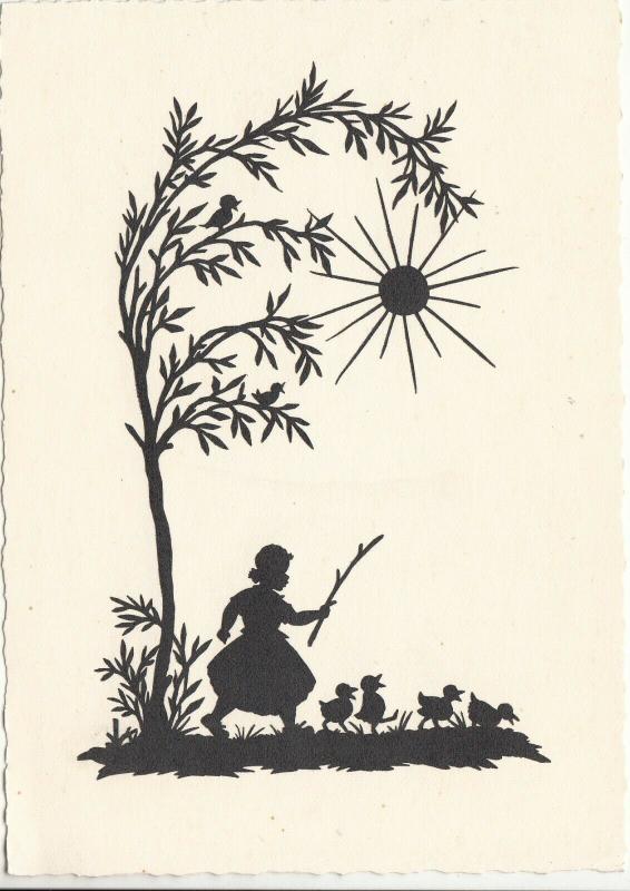 Alice Staudacher-Voit artist silhouette fantasy postcard girl & baby ducks