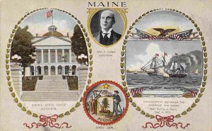Maine State Governor Cobb Sea Battle Sailing Ships Enterprise Boxer postcard