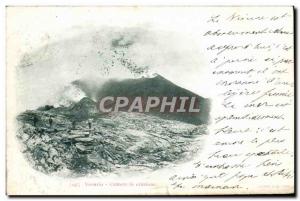 Postcard Old Vesuvio volcano crater in eruzione