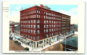 1920s PORTLAND MAINE CONGRESS SQUARE HOTEL AERIAL STREET AD POSTCARD P2105