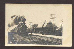 RPPC NOKOMIS ILLINOIS RAILROAD DEPOT TRAIN STATION 1910 REAL PHOTO POSTCARD