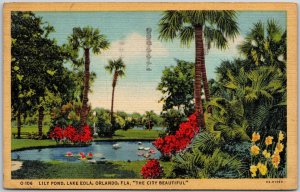 Orlando Florida FL, 1946 Lily Pond, Lake Eola, City Beautiful, Vintage Postcard
