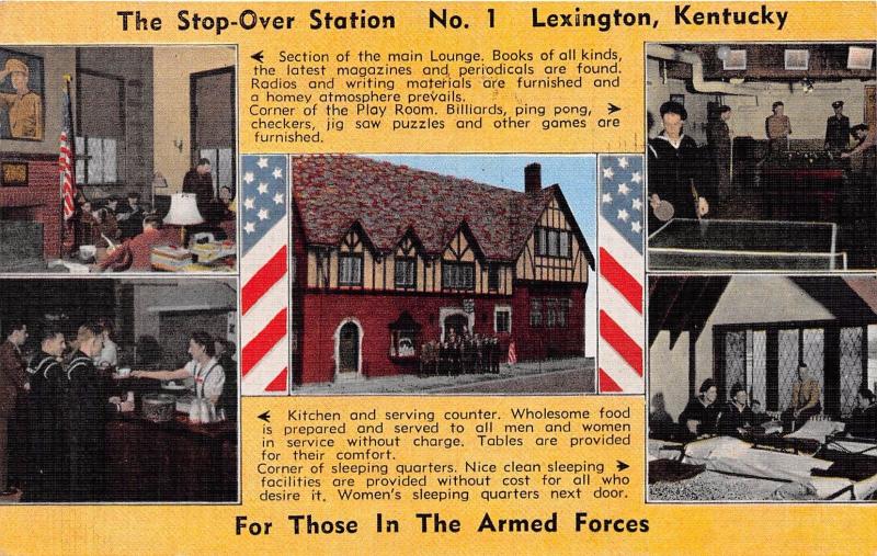 LEXINGTON KENTUCKY ARMED FORCES STOP OVER STATION #1 MILITARY POSTCARD 1944