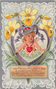 Valentines Greetings Angel Cupid with Daffodils Antique Postcard J57136