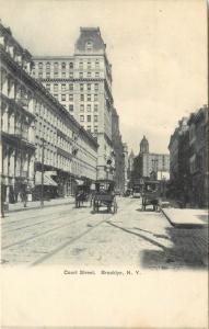 c1905 Lithograph Postcard; Horse Carriages on Court Street, Brooklyn NY unposted