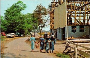 Pennsylvania Amish Country Amish Barn Raising Amish Girls Bringing Refreshments