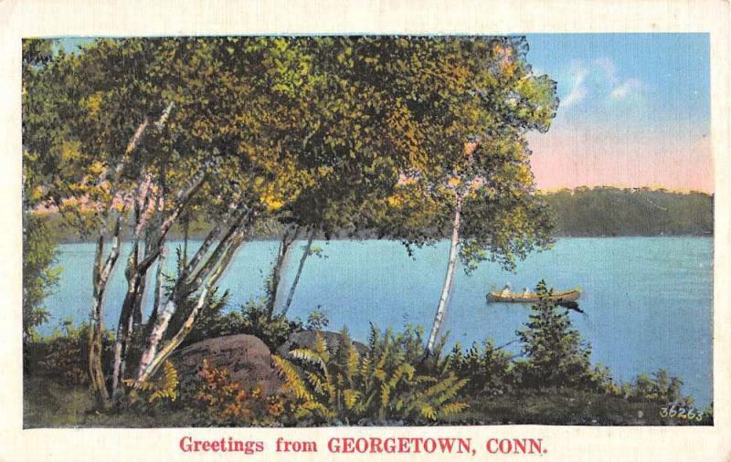 Georgetown Connecticut Row Boat Waterfront Greeting Antique Postcard K100152