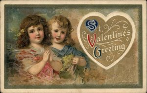 Winsch Valentine Art Nouveau Little Girls Children c1910 Vintage Postcard