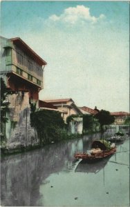 PC PHILIPPINES, SCENE ALONG PASIG RIVER, Vintage Postcard (b39175)