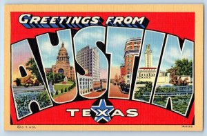 c1940 Greetings From Austin Large Letter Buildings Texas Correspondence Postcard