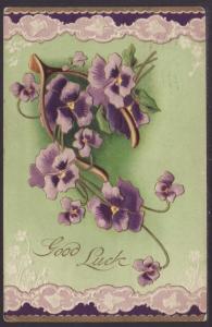 Good Luck,Pansies,Wish Bone Postcard