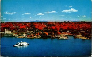 MV Adirondack Ferry Aerial View Burlington VT Vermont VTG Postcard PM Cancel WOB 