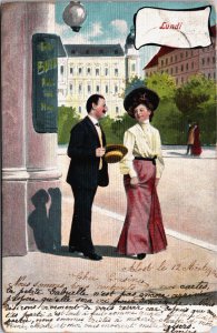 Romantic Couple Lundi Vintage Postcard C117