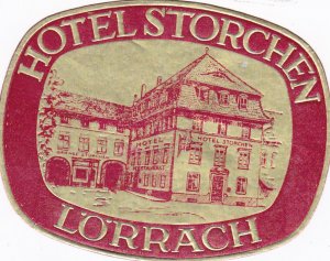 Germany Loerrach Hotel Storchen Vintage Luggage Label sk2352