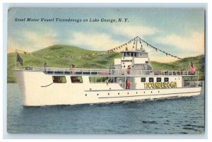 1952 Steel Motor Vessel Ticonderoga On Lake George New York NY Vintage Postcard