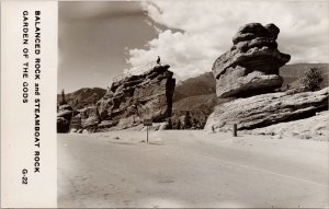 Balanced Rock and Steamboat Rock Colorado Garden Of The Gods RPPC Postcard H58