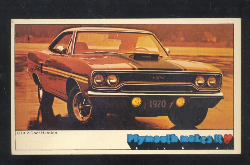 1970 PLYMOUTH GTX 2 DOOR HARDTOP VINTAGE CAR DEALER ADVERTISING POSTCARD