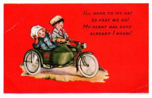 6684   Valentine   Couple in Motorcycle with side car