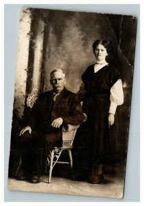 Vintage 1910's RPPC Postcard - Studio Portrait Father and Daughter Name on Back